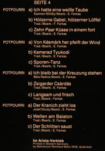 Farkas,Eugen und sein Ensemble: 51 Zigeumelodien, Foc (instrum.), Ariola (87 552 XBU), D, 1977 Typ: 2LP Best.-Nr.: Y6041 Preis: 7,50 Euro