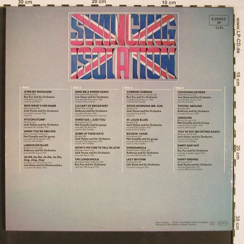 V.A.Swinging Isolation: Englische Tanzorch.d. 30er u.40er, Decca (6.28452 DP), D, Foc, 1978 Typ: 2LP Best.-Nr.: Y638 Preis: 9,00 Euro