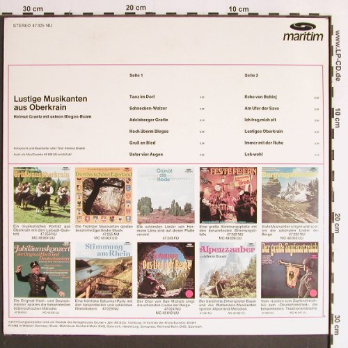 Graetz,Helmut u.seine Blegos-Buam: Lustige Musikanten aus Oberkrain, Maritim (47 325 NU), D(instrum) Typ: LP Best.-Nr.: Y6451 Preis: 5,00 Euro