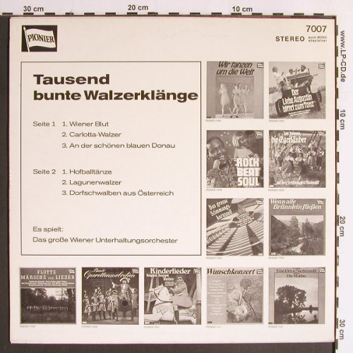 Wiener Unterhaltungsorchester: Tausend bunte Walzerklänge, Pionier (7007), D Typ: LP Best.-Nr.: Y6508 Preis: 5,00 Euro