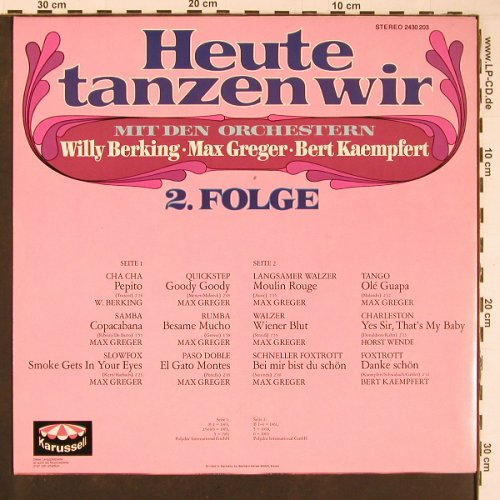 V.A.Heute tanzen wir 2.Folge: Berking, Greger, Kaempfert..., Karussell (2430 203), D Typ: LP Best.-Nr.: Y684 Preis: 5,00 Euro