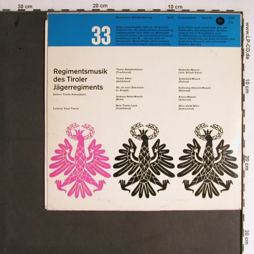Tiroler Jägerregiment: Regimentsmusik des,(ex Kaiserjger), Bertelsmann(33 230), D,Mono,  - 10inch - Y6978 - 7,50 Euro