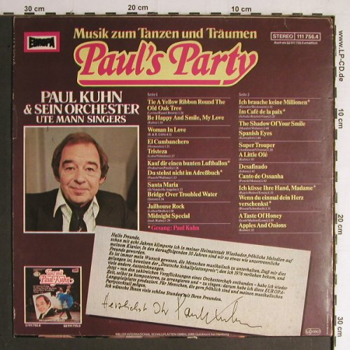 Kuhn,Paul: Paul's Party, Autogramm, Europa (111 756.4), D, 1981 Typ: LP Best.-Nr.: Y7025 Preis: 20,00 Euro