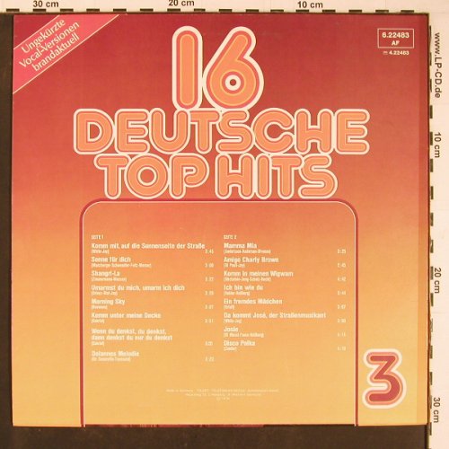 V.A.16 Deutsche Top Hits: 3, Vocal Versionen, Telefunken(6.22483 AF), D, 1976 - LP - Y707 - 5,00 Euro