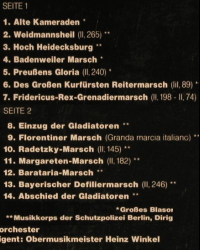 Musikkorps d.Schutzpolizei Berlin: Deutsche Marschmusik, Heinz Winkel, Telefunken(6.21004 AS), D, Ri, 1961 - LP - Y7123 - 6,00 Euro