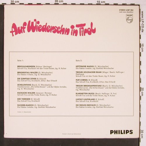 V.A.Auf Wiedersehn in Tirol: 14 Tr. Schroll-Trio u.a., Philips(6387 004), A,  - LP - Y731 - 6,00 Euro
