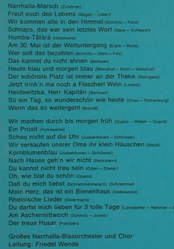 Großes Narrhalla-Blasorch. u. Chor: Wir machen durch bis morgen früh, Tip (63-3026), D Typ: LP Best.-Nr.: Y7384 Preis: 3,00 Euro