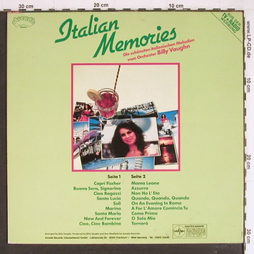 Vaughn,Billy: Italian Memories, Arcade (ADE G 134), D, 1981 Typ: LP Best.-Nr.: Y7661 Preis: 6,00 Euro