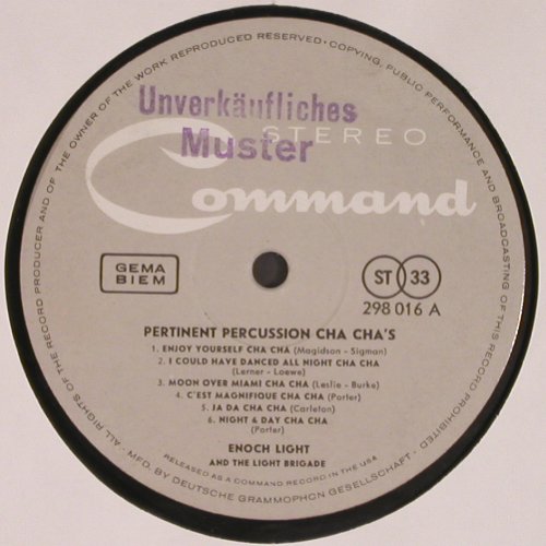 Light,Enoch  and the Light Brigade: Permanent Percuss. Cha Cha's,m-/--, Command,Muster stol(298 016), D,NoCover, 1960 - LP - Y7690 - 4,00 Euro