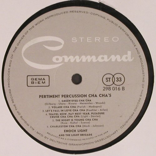 Light,Enoch  and the Light Brigade: Permanent Percuss. Cha Cha's,m-/--, Command,Muster stol(298 016), D,NoCover, 1960 - LP - Y7690 - 4,00 Euro