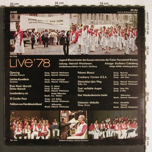 Bremer Jugendblasorchester: Live'78, Ltg.:Heinrich Wiechmann, Clearsound (DK 84), D, 1978 Typ: LP Best.-Nr.: Y7803 Preis: 7,50 Euro