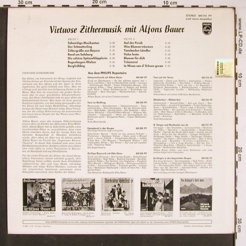 Bauer,Alfons: Virtuose Zithermusik, Philips (843 721 PY), D, 1967 Typ: LP Best.-Nr.: Y784 Preis: 12,50 Euro