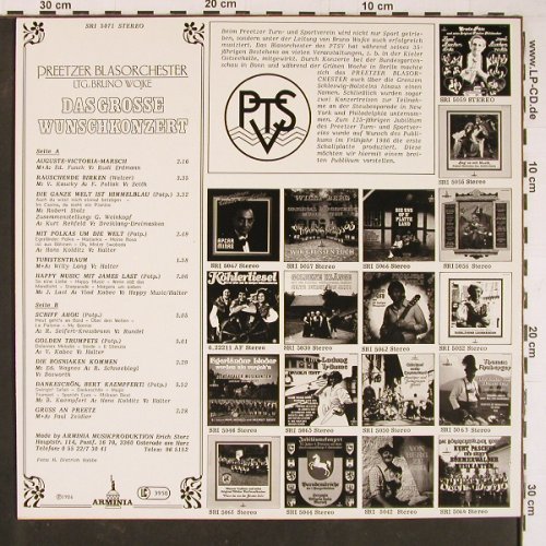 Preetzer Blasorchester: Das große Wunschkonzert, Arminia (SRI 5071), D, 1986 Typ: LP Best.-Nr.: Y786 Preis: 9,00 Euro
