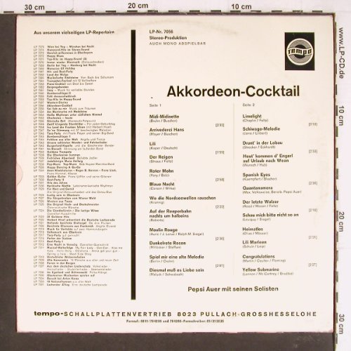 Pepsi Auer und seine Solisten: Akkordeon-Cocktail, m-/vg+, Tempo (7056), D Typ: LP Best.-Nr.: Y7965 Preis: 6,00 Euro