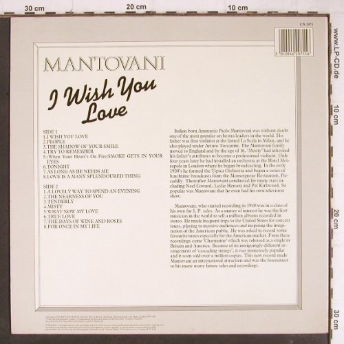 Mantovani: I Wish You Love, Pickwick(CN 2071), UK, Ri,  - LP - Y8602 - 5,00 Euro