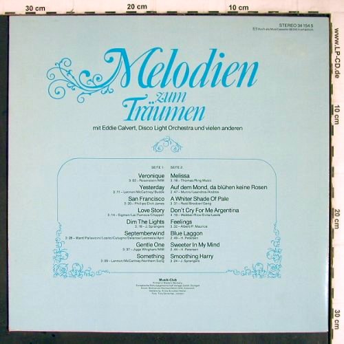 V.A.Melodien zum Träumen: Eddie Calvert, Disco Light Orch...., Musik-Club (34 154 5), D, 1978 Typ: LP Best.-Nr.: Y8931 Preis: 4,00 Euro