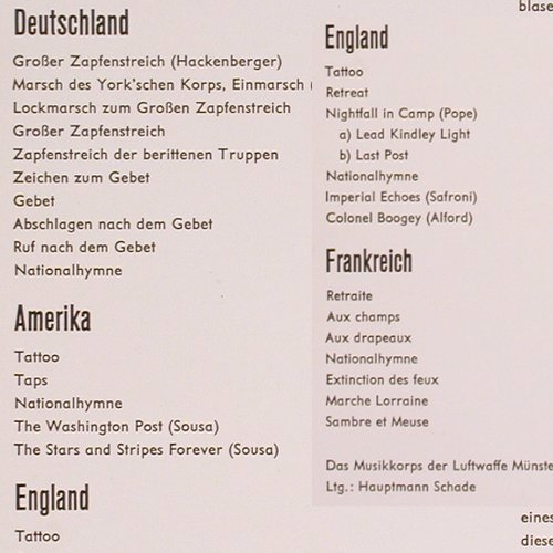 Musikkorps der Luftwaffe Münster: Zapfenstreiche der Nationen(Schade), Ariola(S 70 391 IU), D,  - LP - Y8998 - 7,50 Euro