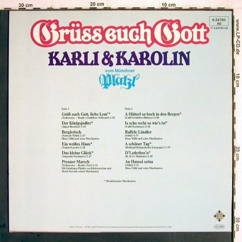 Karli & Karolin: Grüss Euch Gott, Telefunken (6.24793 AG), D, 1981 Typ: LP Best.-Nr.: Y9743 Preis: 5,00 Euro