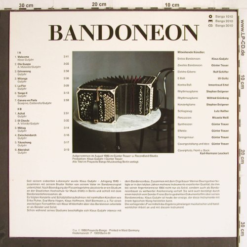 Gutjahr,Klaus: Welcome - Bandoneon, Proyecto Bango (1010), D, 1986 Typ: LP Best.-Nr.: Y9823 Preis: 9,00 Euro