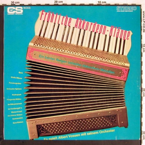 Vossen,Albert: Fröhliche Akkordeon Klänge, Cornet (16 003), D Typ: LP Best.-Nr.: Y9838 Preis: 5,00 Euro