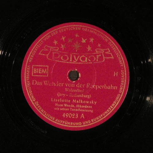 Malkowsky,Liselotte - Horst Wende: Das Wunder von der Reeperbahn, Polydor (49 023), D, 1953 Typ: 25cm Best.-Nr.: N204 Preis: 5,00 Euro