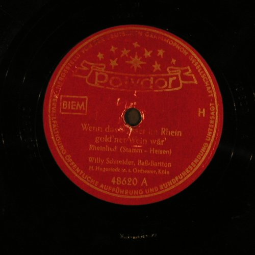 Schneider,Willy: Wenn das Wasser im Rhein gold'ner, Polydor,vg+/NoCover(48 620), D, 1951 - 25cm - N28 - 3,00 Euro