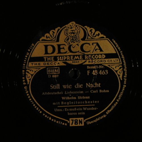 Strienz,Wilhelm: Still wie die Nacht/Es muß ein Wund, Decca(F 43 463), D,  - 25cm - N64 - 6,00 Euro