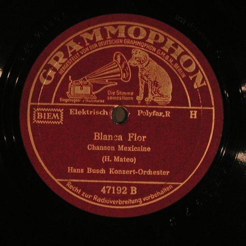 Busch,Hans - Konzert Orchester: Delicatesse / Blanca Flor, Grammophon (47192), D, 1938 Typ: 25cm Best.-Nr.: N119 Preis: 6,50 Euro