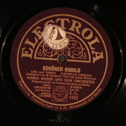 Weber,Marek- s.Orchester: Schöner Gigolo/Marschl.,3Musketiere, Electrola (EG 1523), D, vg+ Typ: 30cm Best.-Nr.: N136 Preis: 4,00 Euro