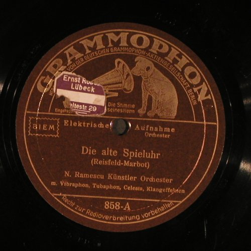 Ramescu,N. - Künstler Orchester: Die alte Spieluhr/Lauten-Ständchen, Grammophon (858), D, 1932 Typ: 25cm Best.-Nr.: N149 Preis: 6,00 Euro