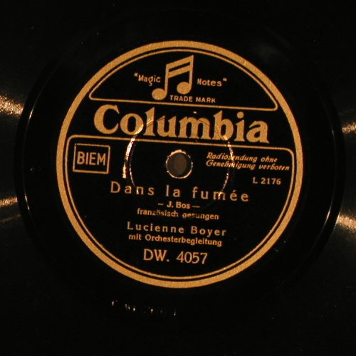 Boyer,Lucienne: Dans la fumée/Parlez-moi d'amour, Columbia (DW 4057), D,vg+ Typ: 25cm Best.-Nr.: N189 Preis: 5,00 Euro
