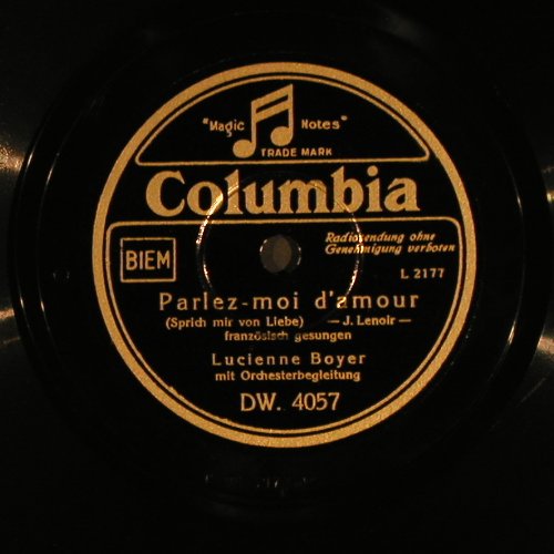 Boyer,Lucienne: Dans la fumée/Parlez-moi d'amour, Columbia (DW 4057), D,vg+ Typ: 25cm Best.-Nr.: N189 Preis: 5,00 Euro