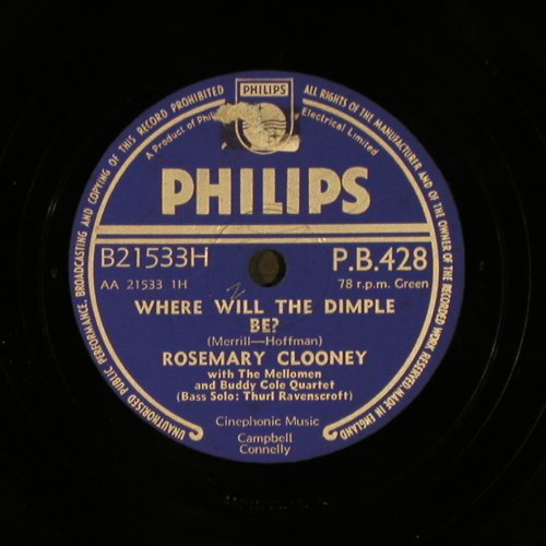 Clooney,Rosemary: Where Will The Dimple Be?, Philips (P.B.428), UK Typ: 25cm Best.-Nr.: N260 Preis: 7,50 Euro