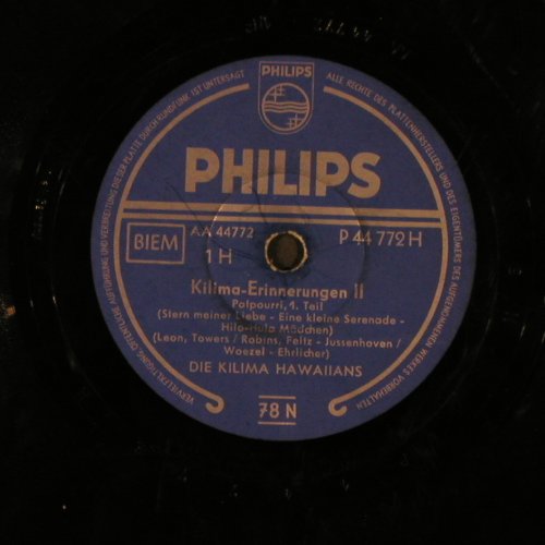 Kilima Hawaiians: Kilima-Erinnerungen II,vg--/NoCover, Philips (P 44 772), D, 1955 Typ: 25cm Best.-Nr.: N29 Preis: 2,50 Euro
