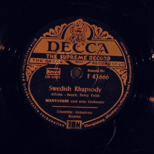 Mantovani: Swedish Rhapsody / Jamaican Rumba, Decca(F 43 666), D,vg+,  - 25cm - N316 - 4,00 Euro