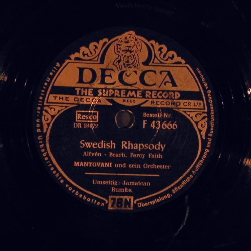 Mantovani: Swedish Rhapsody / Jamaican Rumba, Decca (F 43 666), D,vg+ Typ: 25cm Best.-Nr.: N316 Preis: 4,00 Euro