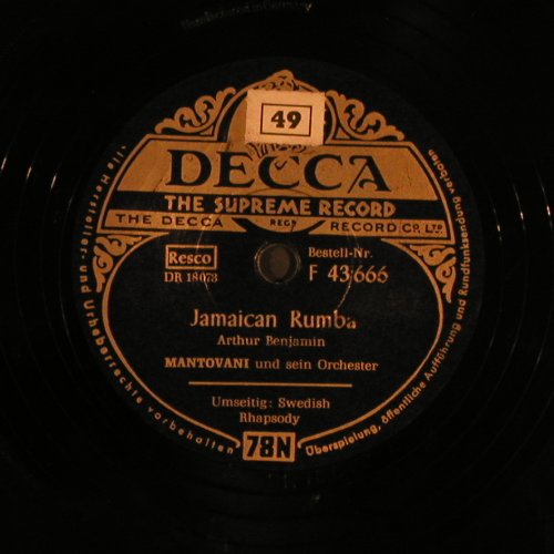Mantovani: Swedish Rhapsody / Jamaican Rumba, Decca (F 43 666), D,vg+ Typ: 25cm Best.-Nr.: N316 Preis: 4,00 Euro
