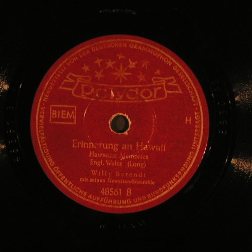 Berendt,Willy  - Hawaiian-Ens.: Träumen von der Südsee, Polydor(48 561), D, vg+, 1951 - 25cm - N317 - 4,00 Euro