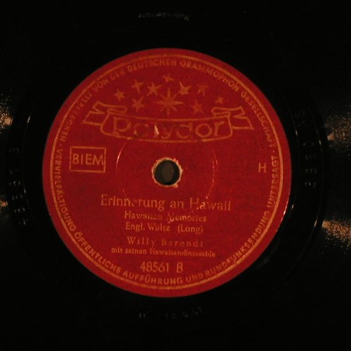 Berendt,Willy  - Hawaiian-Ens.: Träumen von der Südsee, Polydor (48 561), D, vg+, 1951 Typ: 25cm Best.-Nr.: N317 Preis: 4,00 Euro