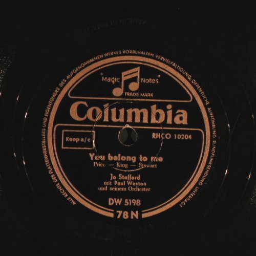 Stafford,Joe with Paul Weston: You belong to me/Jambalaya, Columbia (DW 5198), D Typ: 25cm Best.-Nr.: N321 Preis: 7,50 Euro