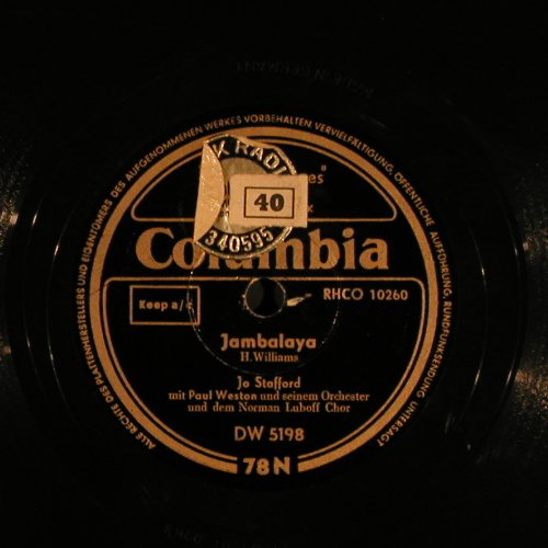 Stafford,Joe with Paul Weston: You belong to me/Jambalaya, Columbia (DW 5198), D Typ: 25cm Best.-Nr.: N321 Preis: 7,50 Euro