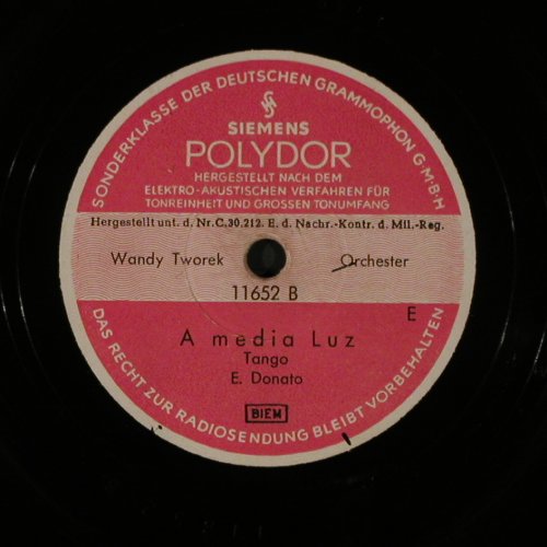 Tworek,Wandy - Orch.: Jalousie / A media Luz, Siemens/Polydor (11 652), D,vg+ Typ: 25cm Best.-Nr.: N66 Preis: 4,00 Euro