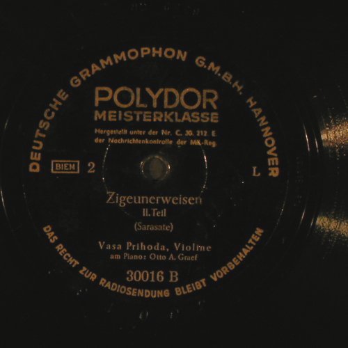 Prihoda,Vasa: Zigeunerweisen,Otto A.Graef, Polydor (30016), D Typ: 25cm Best.-Nr.: N82 Preis: 4,00 Euro