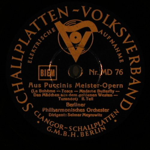Puccini, Giacomo: Aus P. Meister-Opern, Schallplatten-Volksverb. (MD 75), D Typ: 30cm Best.-Nr.: N13 Preis: 4,00 Euro