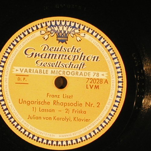 Liszt,Franz: Ungarische Rhapsodie Nr.2, D.Gr. (72028), D, VG+, 1950 Typ: 30cm Best.-Nr.: N160 Preis: 4,00 Euro