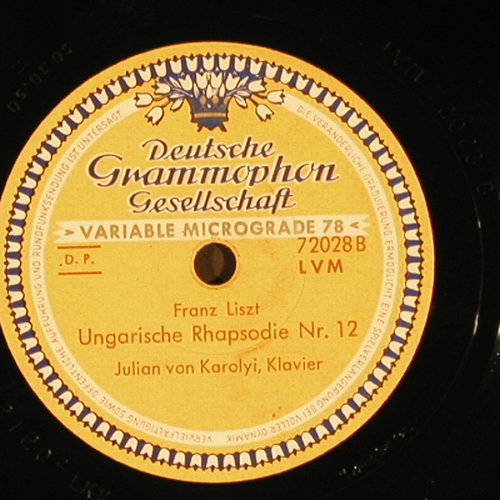 Liszt,Franz: Ungarische Rhapsodie Nr.2, D.Gr. (72028), D, VG+, 1950 Typ: 30cm Best.-Nr.: N160 Preis: 4,00 Euro