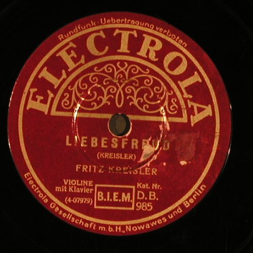 Kreisler,Fritz: Liebesfreid / Liebesleid, Electrola (DB 985), D, VG+ Typ: 25cm Best.-Nr.: N163 Preis: 5,00 Euro