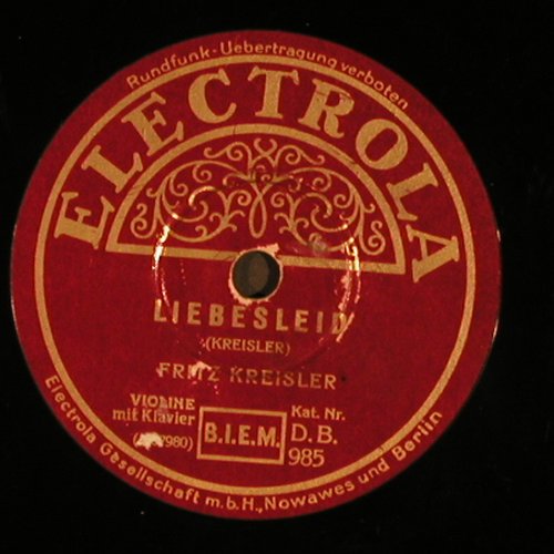 Kreisler,Fritz: Liebesfreid / Liebesleid, Electrola (DB 985), D, VG+ Typ: 25cm Best.-Nr.: N163 Preis: 5,00 Euro