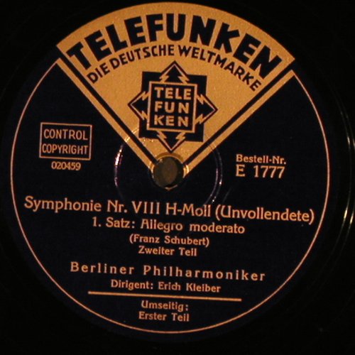 Schubert,Franz: Symphonie Nr.8 H-Moll(Unvollendete), Telefunken (E 1777-1779), D, 1940 Typ: 30cm*3 Best.-Nr.: N182 Preis: 10,00 Euro