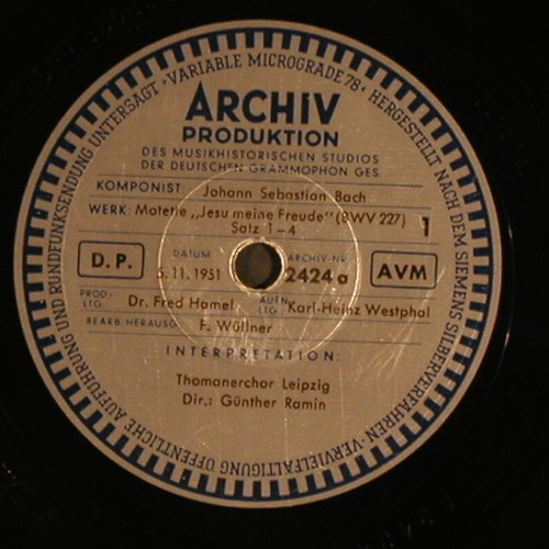 Bach,Johann Sebastian: Motette Jesu meine Freude, bwv.227, Archiv (2424 / 25), D, 1951 Typ: 30cm*2 Best.-Nr.: N276 Preis: 7,50 Euro